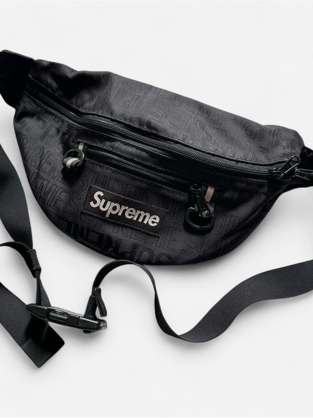 Supreme Black Embossed Logo Fanny pack Waist Bag